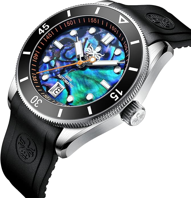 PHOIBOS Automatic Men's 300m Diver Watch with Wave Patterned Dial and Rubber Strap Wave Master PY010R
